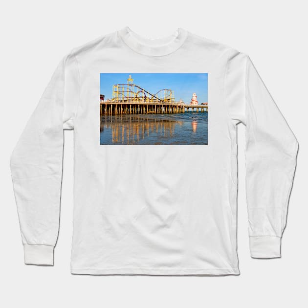 Clacton On Sea Pier And Beach Essex UK Long Sleeve T-Shirt by AndyEvansPhotos